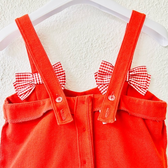 ♥️HP JANIE AND JACK Ponte Knit Romper 3 Red Jumpsuit Gingham Bow Toddler Girl - Picture 5 of 7